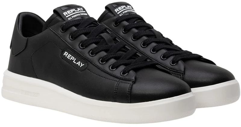 REPLAY Men's Cupsole Leather Trainers, 562 Black, 9 UK