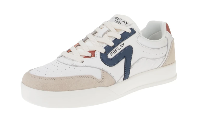 Replay Men's Leather Trainers, 079 White Red, 12 UK