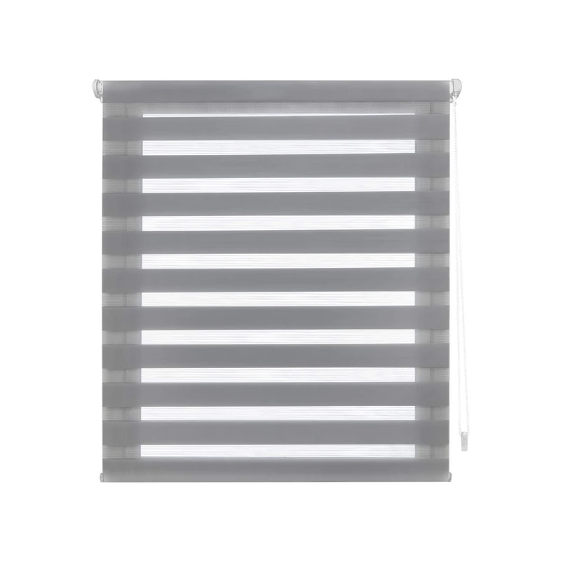 Decorblind | Double Layer Roller Blind, No Tools and No Drilling, Blind Size: 105 x 220 cm Width x Length/Fabric Dimensions: 102 x 215 cm – Night and Day Roller Blind, Grey, Window Blinds