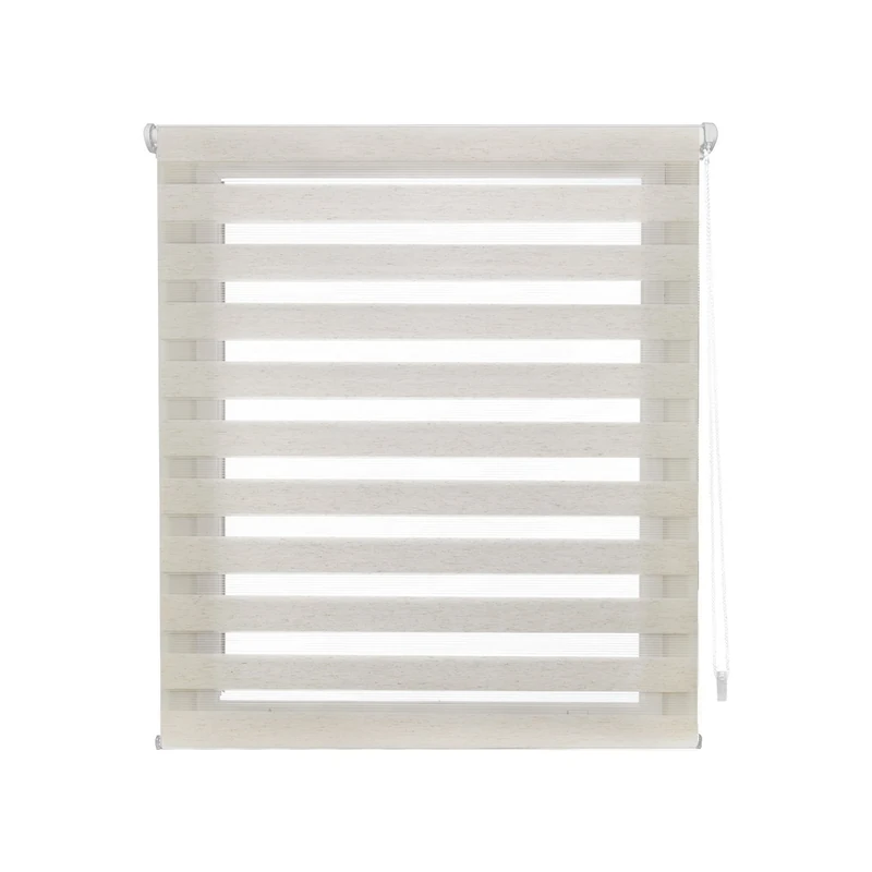 Decorblind | Double Layer Roller Blind, No Tools and No Drilling, Blind Size: 110 x 220 cm Width x Length/Fabric Dimensions: 107 x 215 cm – Night and Day Blind, Ecru Colour, Window Blinds