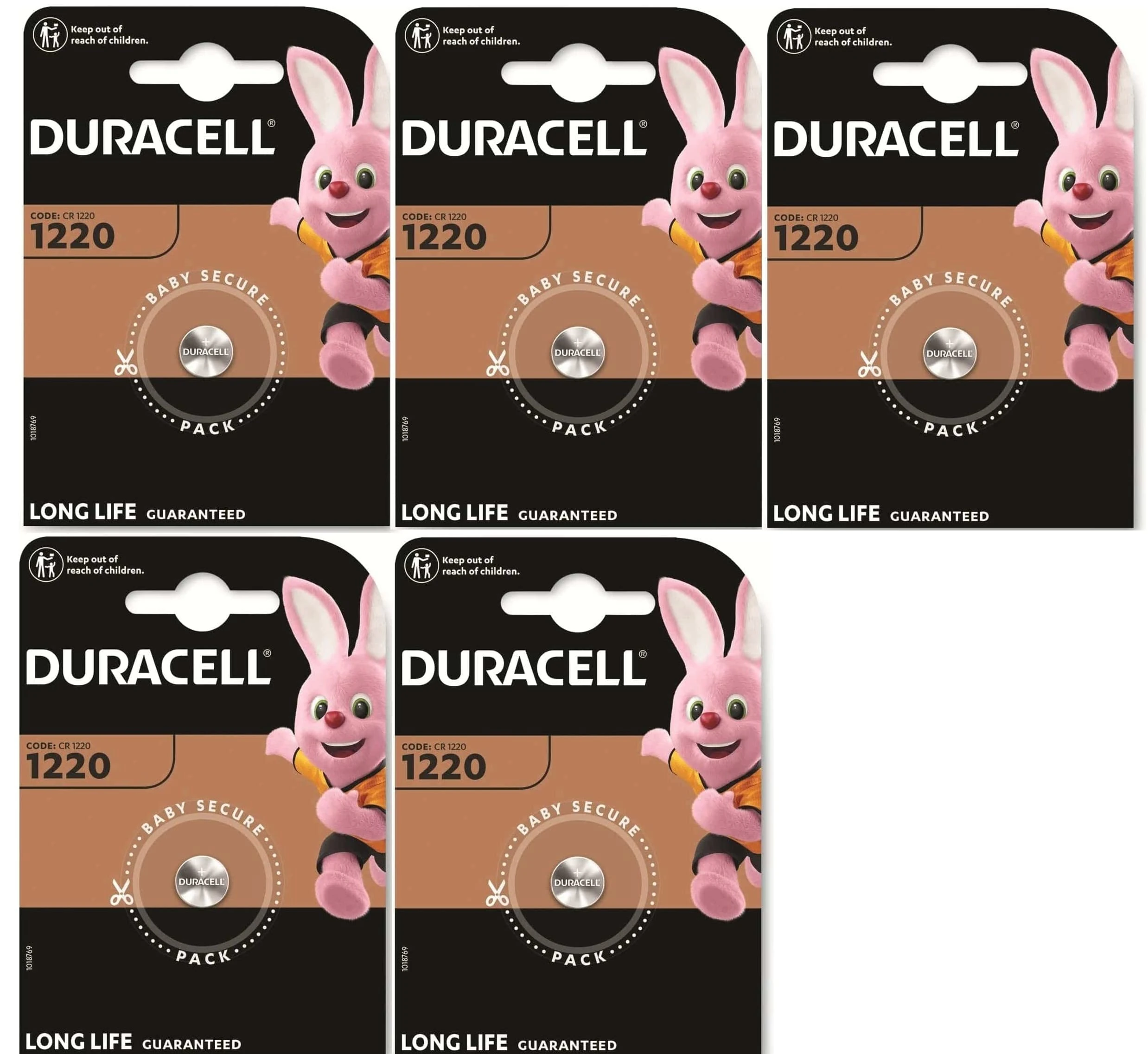 5 x Duracell 1220 (5 Blister Packs of 1 Battery) 5 Batteries (CR1220)
