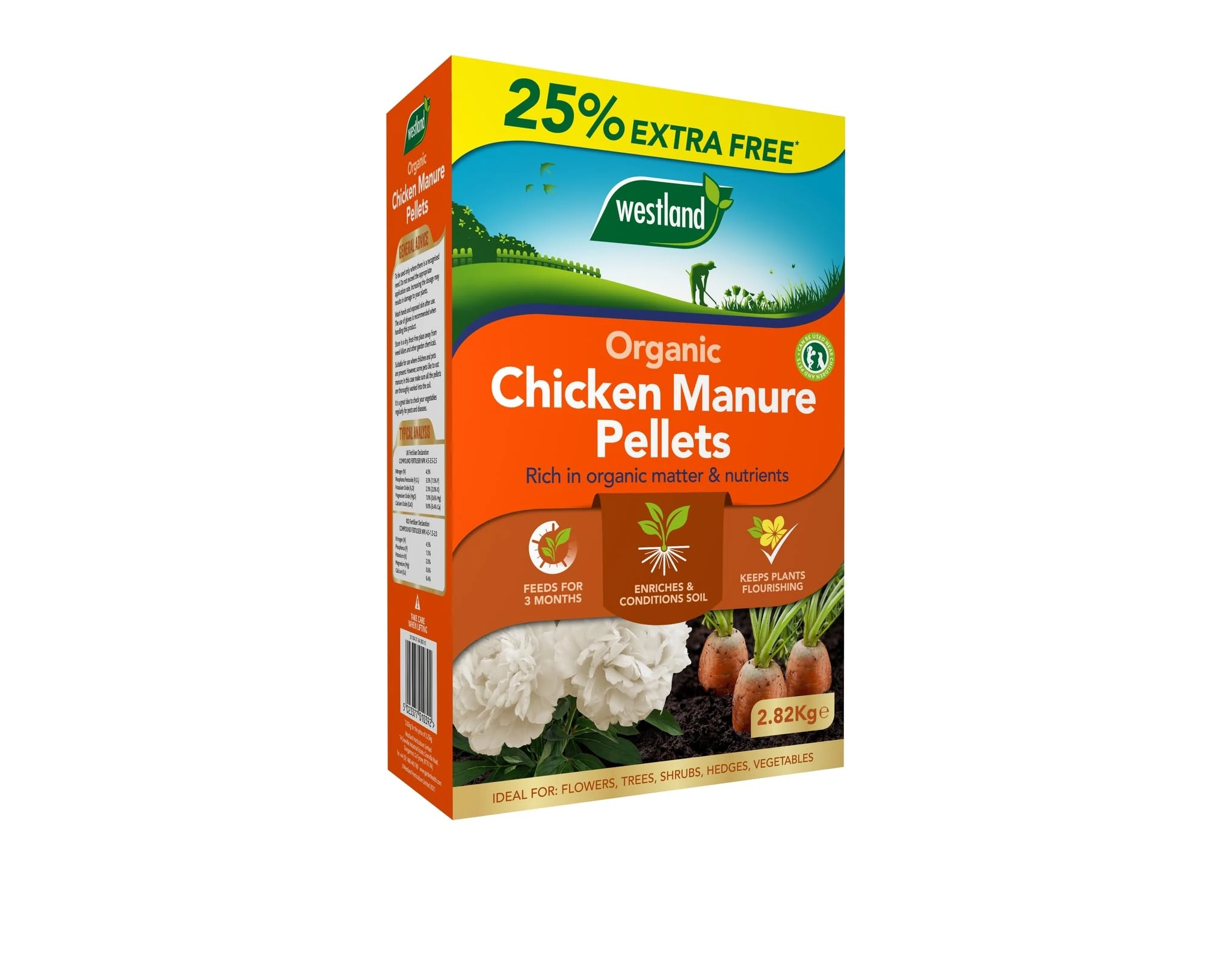 2.82kg Organic Chicken Manure Pellets, Ready-to-Use Garden Fertiliser for Fruits and Vegetables, Ideal For Growing Fruits And Vegetables