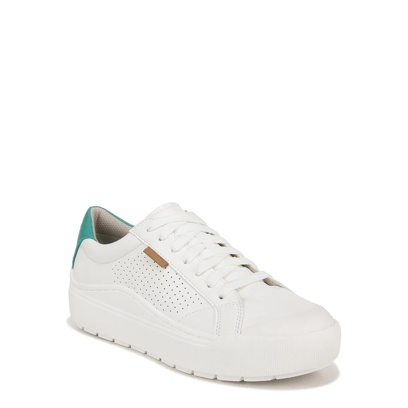 Dr. Scholl's Shoes Women's Time Off Sneaker, White/Green Perf, 9.5 UK
