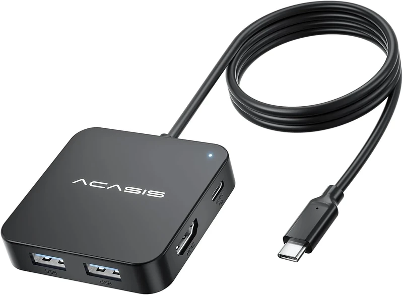 Acasis USB-C Hub With 4FT Long Cable - HDMI Multiport Adapter, 4K Output, 100W Power Delivery, 3 USB-A and 1 USB-C Ports - Compatible With MacBook Pro/Air, Laptop and Type-C Devices