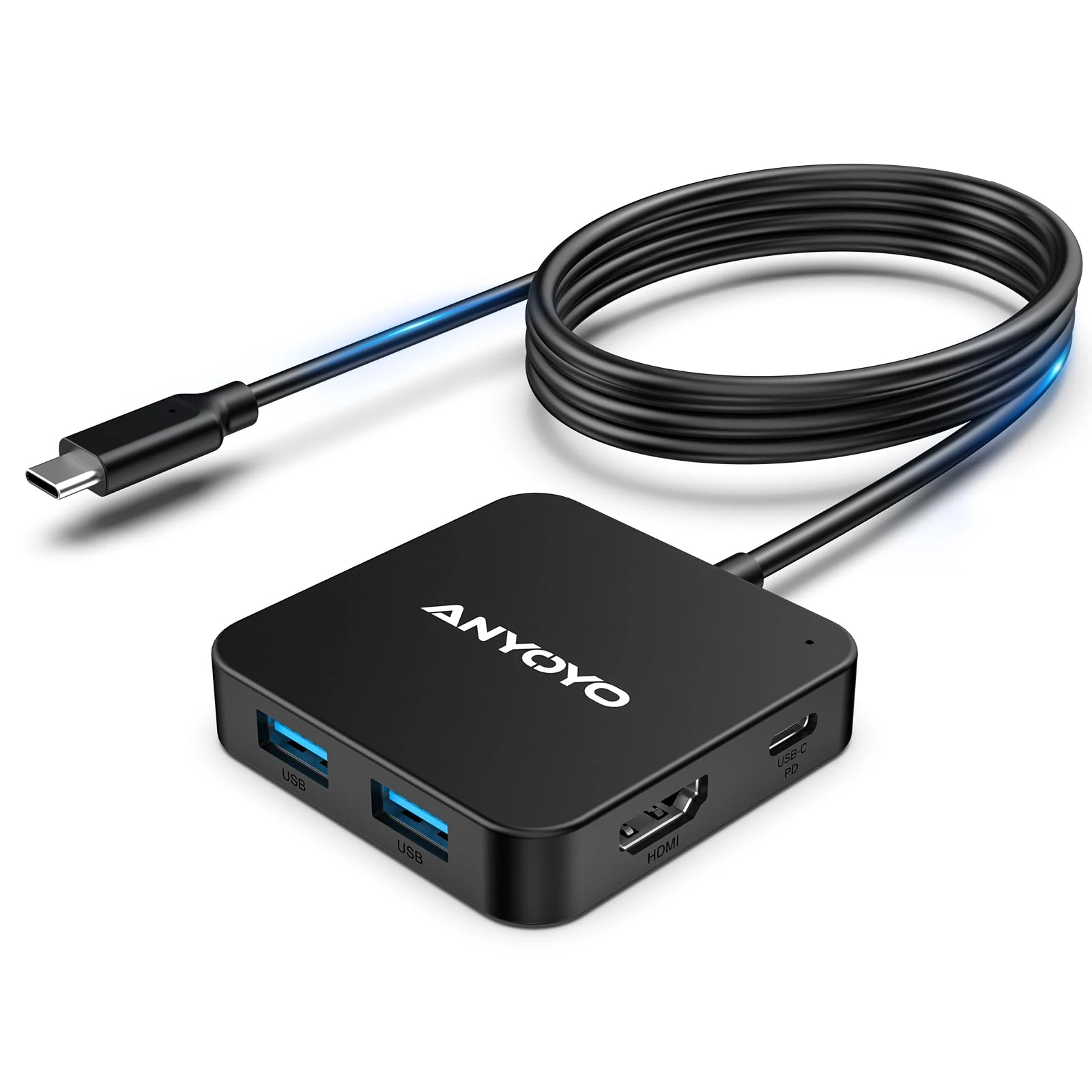 ANYOYO 6-in-1 USB C Hub (4FT Cable) — 4K HDMI, 100W PD, 3 USB 3.0 & 1 USB-C Port, Multiport Docking Station for MacBook Pro/Air, Windows Laptop & Samsung DeX, Ideal for Home Office & Clean Desk Setup