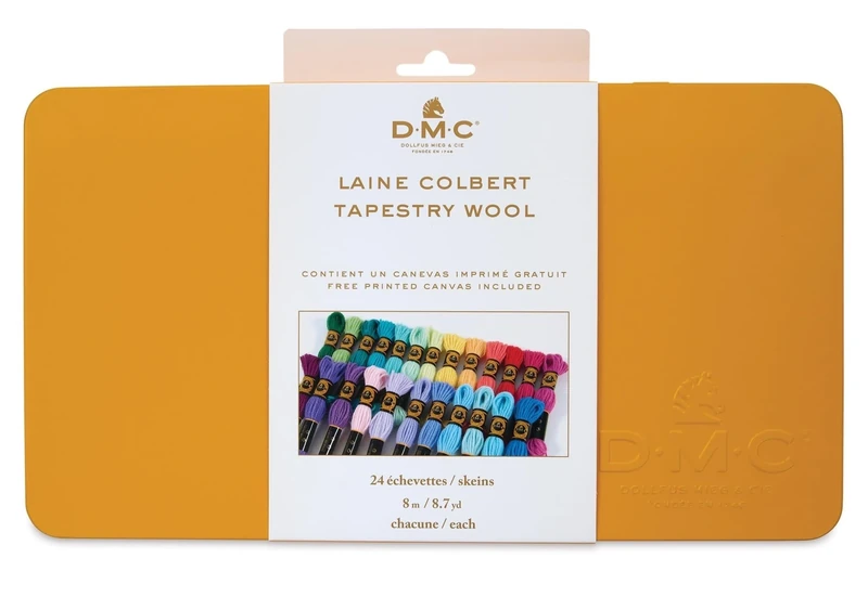 DMC Tin Box with 24 Shades of Pure Tapestry Wool - Free Printed Tapestry Canvas