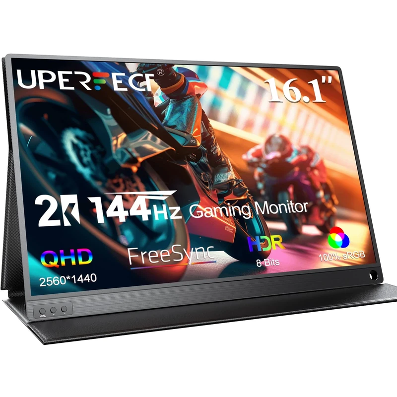 UPERFECT 144Hz Portable Monitor 16.1 Inch Gaming Monitor 2K 2560x1440 Support Freesync, IPS Display, 100% sRGB Matte Monitor with Mini HDMI/Type-C Port, Second Monitor for Laptop/PC/Mac/PS3/Phone