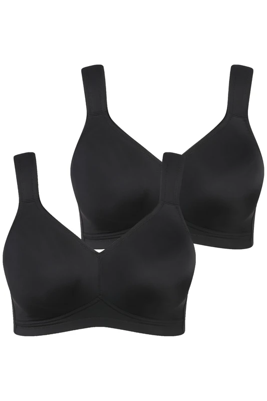 Ulla Popken Mikrofaser-BH, 2er Pack Cup C-D Bra, Schwarz