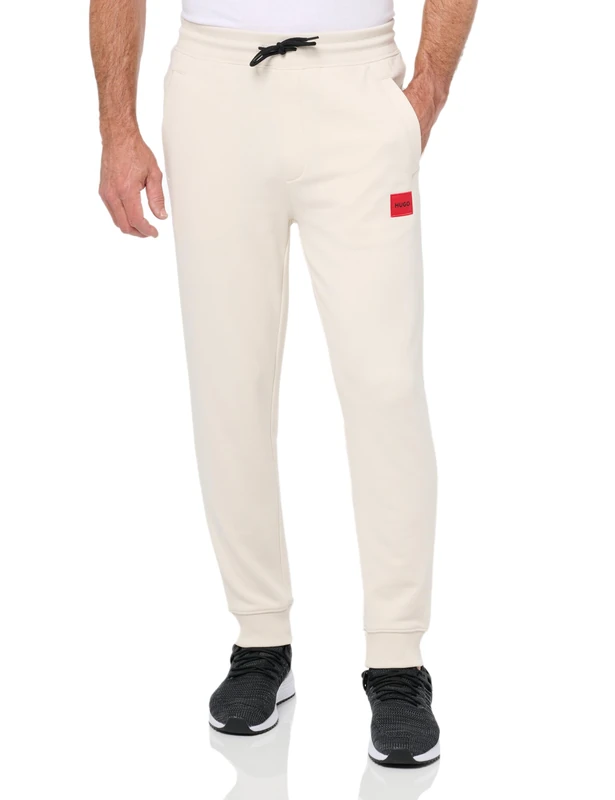 HUGO Men's Regular Fit Square Logo Jersey Drawstring Joggers Sweatpants, Whisper Cream, XXL