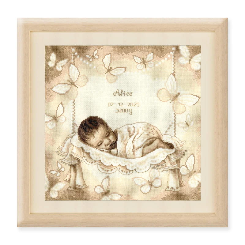 Vervaco Counted Point Kit Baby in Hammock, Ecru, 28 x 28 cm