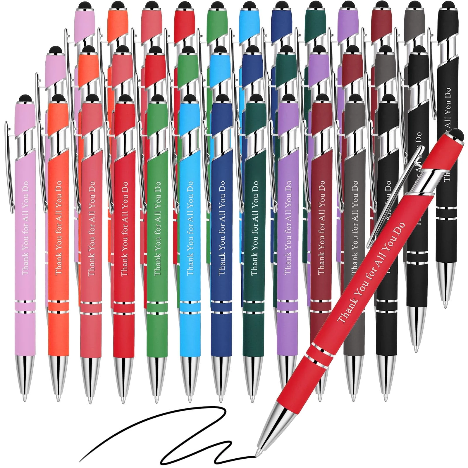 Seajan Employee Appreciation Gifts Pens Bulk Thank You for All You Do Ballpoint Pens 2 in 1 Stylus Pens Funny Touch Screen Gift Pens for Men Women Coworker Volunteer Teacher Students Events (36 Pcs)