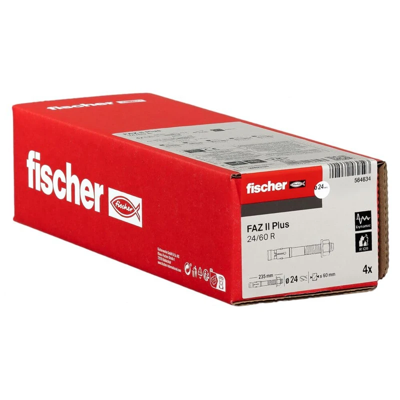 fischer FAZ II Plus 24/60 R Heavy Duty Anchor Made of Stainless Steel with High Load Capacity, Anchor Bolt for Fixings Heavy Loads and Steel Structures, Seismic & ETA Approval