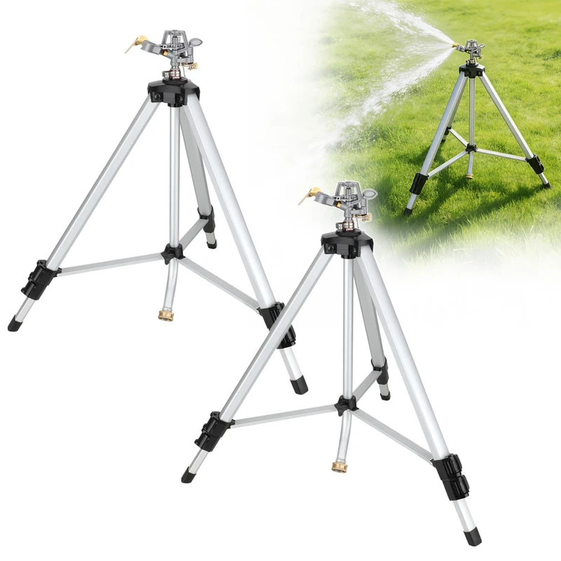 Impact Sprinkler on Tripod Base,360 Degree Large Area Coverage, Duty Adjustable Pulsator Sprinkler Waters up to 90 Ft. Diameter, Legs Extends Up to 50-inch for Lawn, Yard and Grass Irrigation