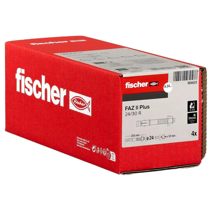 fischer FAZ II Plus 24/30 R Heavy Duty Anchor Made of Stainless Steel with High Load Capacity, Anchor Bolt for Fixings Heavy Loads and Steel Structures, Seismic & ETA Approval - Image 1