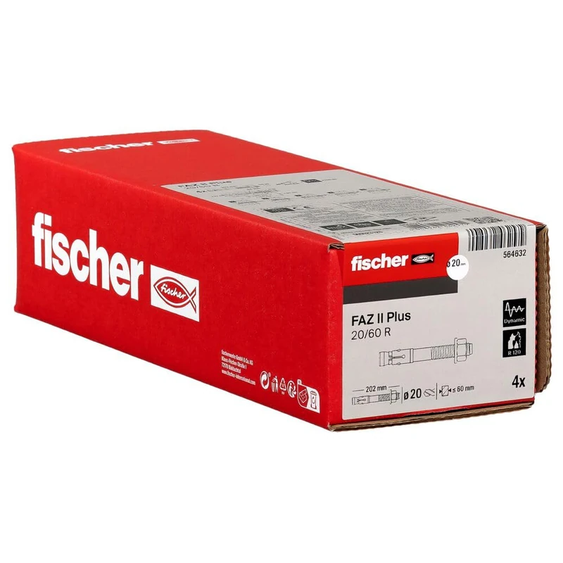 fischer FAZ II Plus 20/60 R Heavy Duty Anchor Made of Stainless Steel with High Load Capacity, Anchor Bolt for Fixings Heavy Loads and Steel Structures, Seismic & ETA Approval