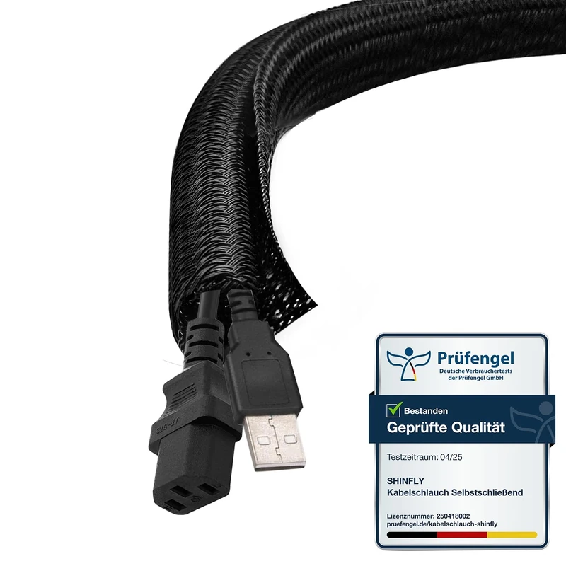 shinfly Cable Sleeve 6 mm x 6 m, Black – for 1–2 thin cables or a single thicker cable, cable organizer for PC, household appliances, office & motorcycle
