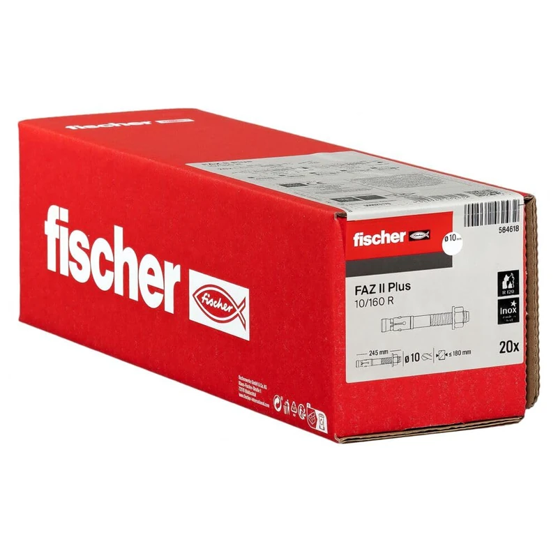 fischer FAZ II Plus 10/160 R Heavy Duty Stainless Steel Anchor with High Load Capacity, Anchor Bolt for Fixings Heavy Loads and Steel Structures, Seismic & ETA Approval