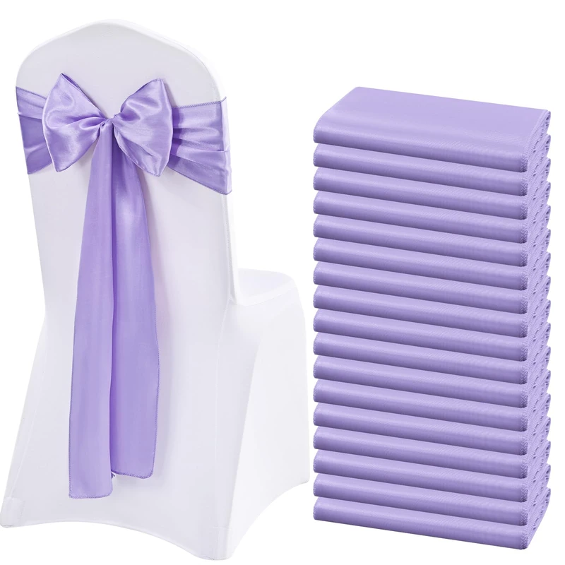 Lykoow 60 Pcs Satin Chair Sashes Lavender Satin Chair Sashes Chair Decorative for Wedding Reception Party Hotel Home Kitchen Decoration(Lavender)