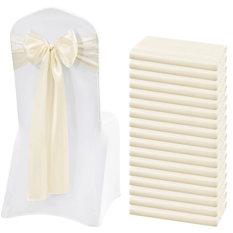 Lykoow 60 Pcs Satin Chair Sashes - Ivory Satin Chair Decorative for Wedding Reception Party Hotel Home Kitchen Decoration