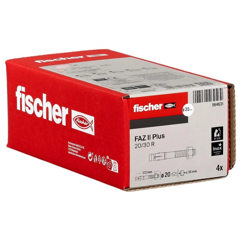 fischer FAZ II Plus 20/30 R Heavy Duty Anchor Made of Stainless Steel with High Load Capacity, Anchor Bolt for Fixings Heavy Loads and Steel Structures, Seismic & ETA Approval
