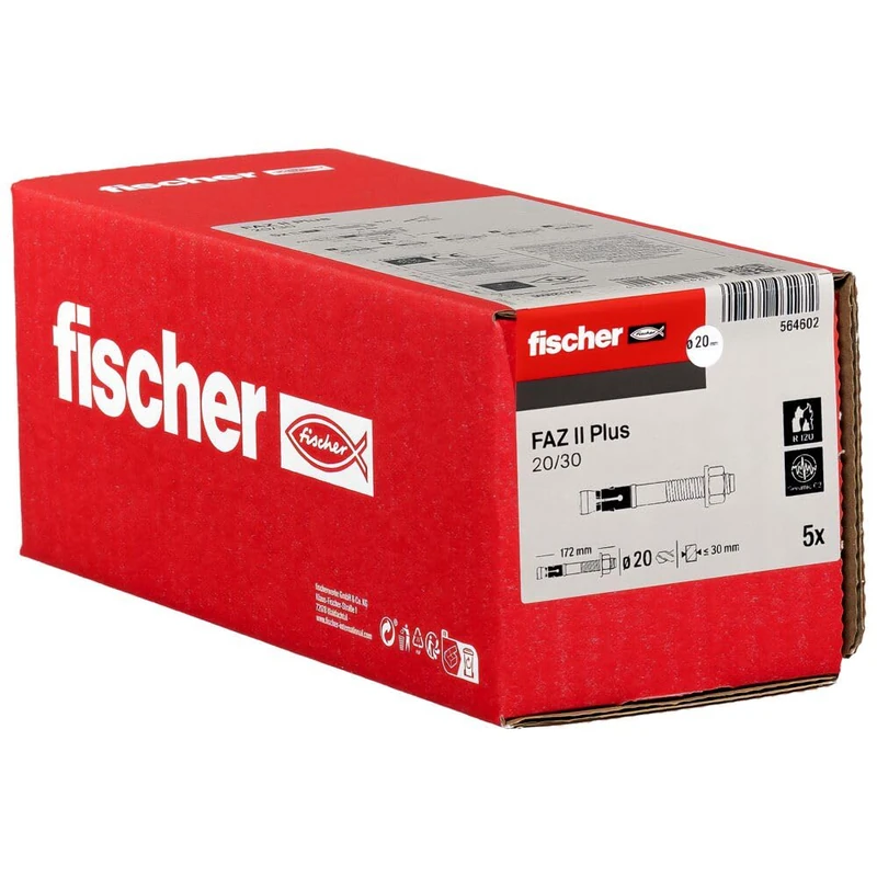 fischer 564602 Bolt Anchor Plus 20/30 gvz, Heavy Duty Anchor with High Load Capacity, Anchor Bolt for Fixings Heavy Loads and Steel Structures, Seismic & ETA Approval FAZ II, Silver