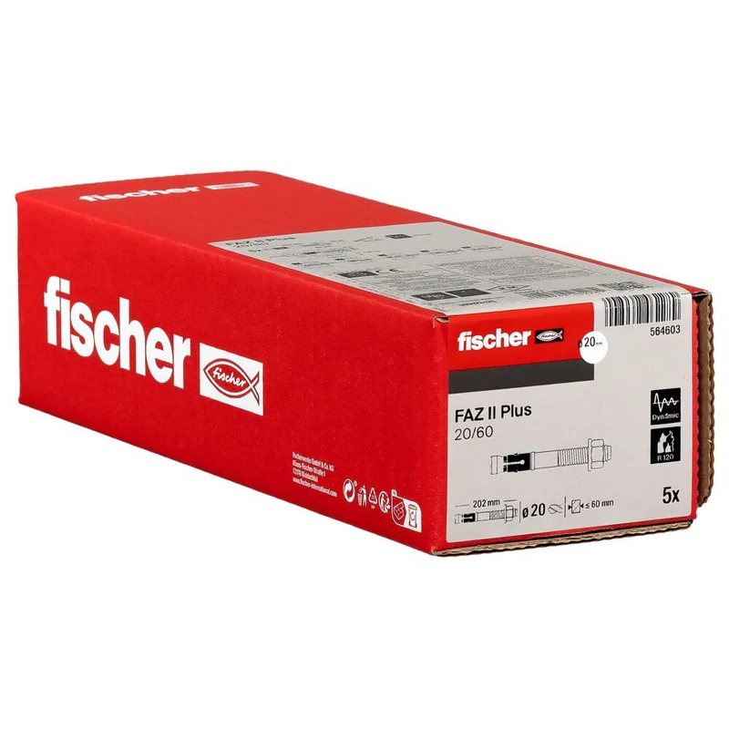 fischer 564603 Bolt Anchor Plus 20/60 gvz, Heavy Duty Anchor with High Load Capacity, Anchor Bolt for Fixings Heavy Loads and Steel Structures, Seismic & ETA Approval FAZ II, Silver