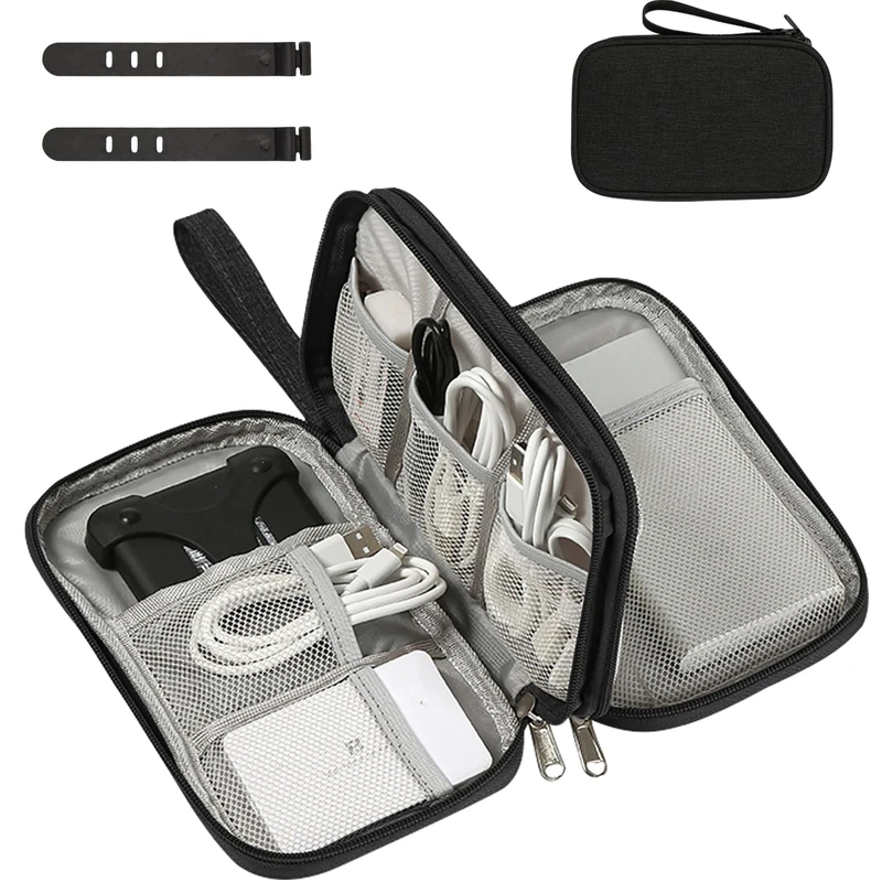 OdiuK Portable Cable Organiser Bag Travel Organiser Double-Layer Cable Organiser Bag All-in-One Electronics Case for Tech Accessories, Charger, Power Bank,Earphone,Stylish Travel Gear for Men & Women