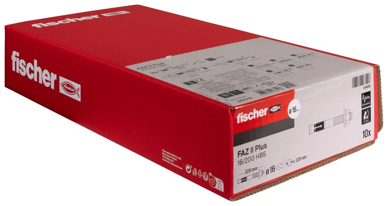 fischer FAZ II Plus 16/200 Bolt Anchor with Wooden Building Disc, Heavy Duty Anchor for Fixings of Heavy Loads, Service Life Over 120 Years, Seismic & ETA Approval, Assembly without Drill Hole