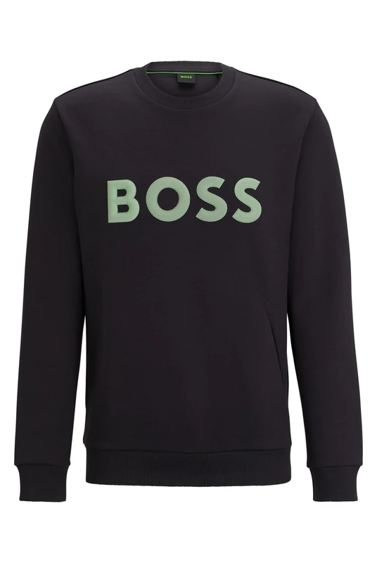BOSS Mens Salbo 1 Interlock-cotton sweatshirt with 3D-moulded logo