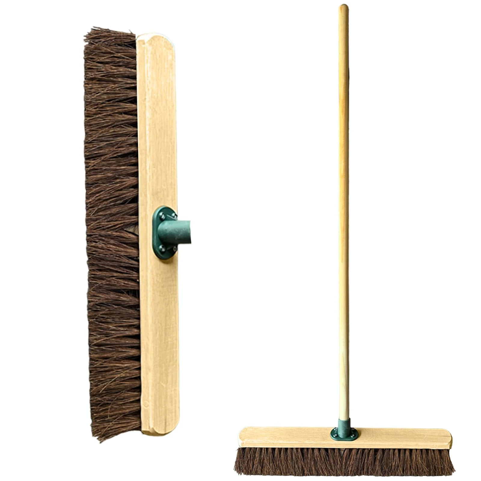 24” Broom Outdoor Yard Broom Sweeping Brush Natural Stif Bristles with Wooden Handle Garden Brooms for Cleaning Patio Yards Driveways Warehouse and Garage (Stiff Natural Bassine Bristles)