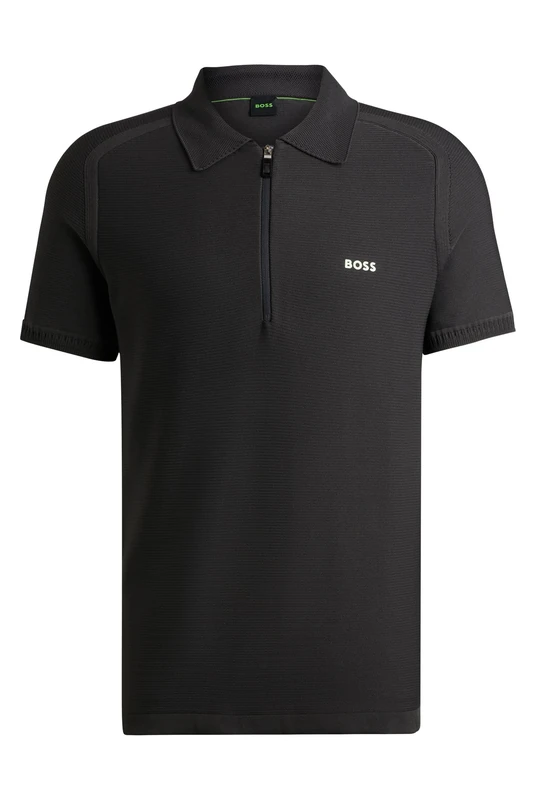 BOSS Mens Zayno Logo-Detail Sweater with Zip Neck