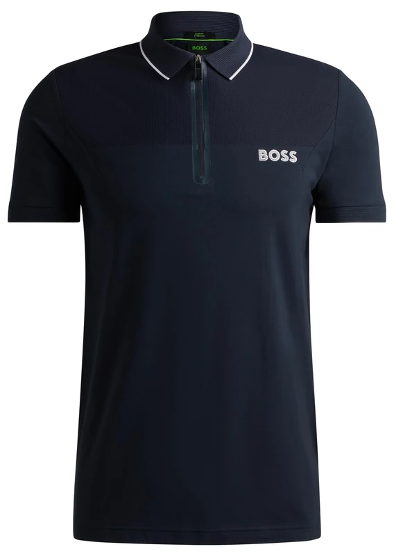 BOSS Mens Philix Mesh-Logo Slim-fit Polo Shirt in Stretch Cotton