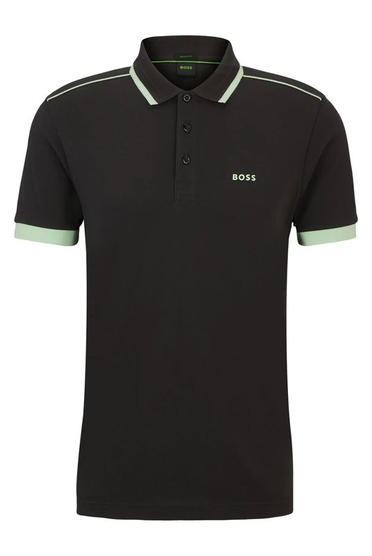 BOSS Mens Paddy 1 Cotton-piqué Polo Shirt with Contrast Logo and Stripes