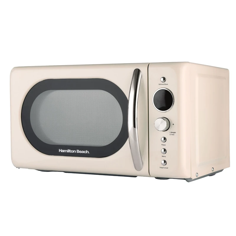 Hamilton Beach 20L Retro Microwave, Compact, 8 Presets, 60 Min Timer, Express Cooking, Child Lock, LED Display, Defrost, 700W - HB70H20C, Cream