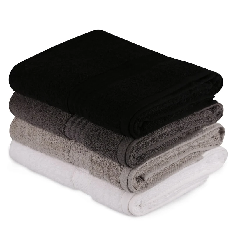 WELL HOME MOBILIARIO & DECORACIÓN Bath Towel Set (4 Piece) White, Grey, Dark Grey and Black