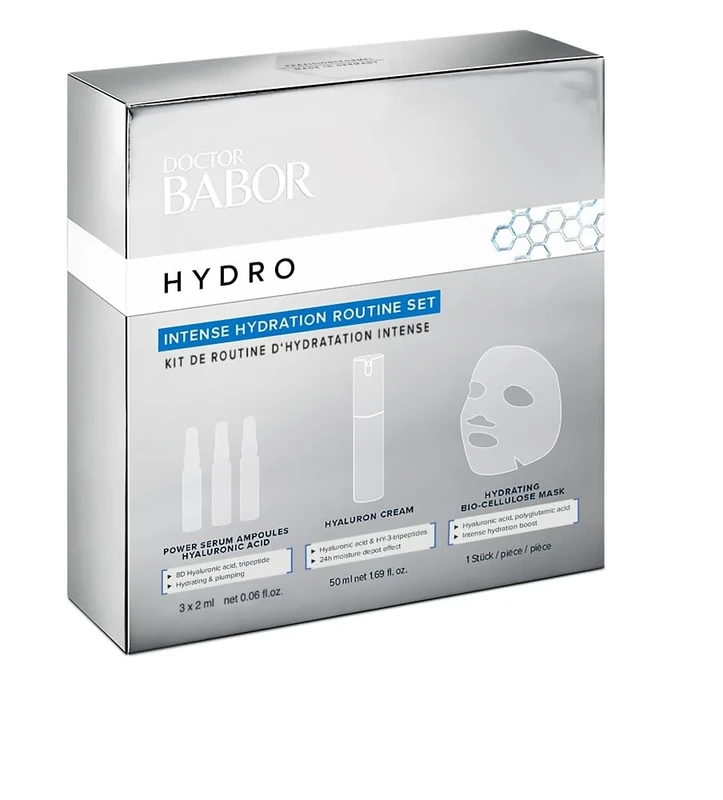 Doctor BABOR Hydro Set, with moisturizing products, cream, ampoules and mask, intensive moisturizing, fresh and rosy complexion, 3 pieces