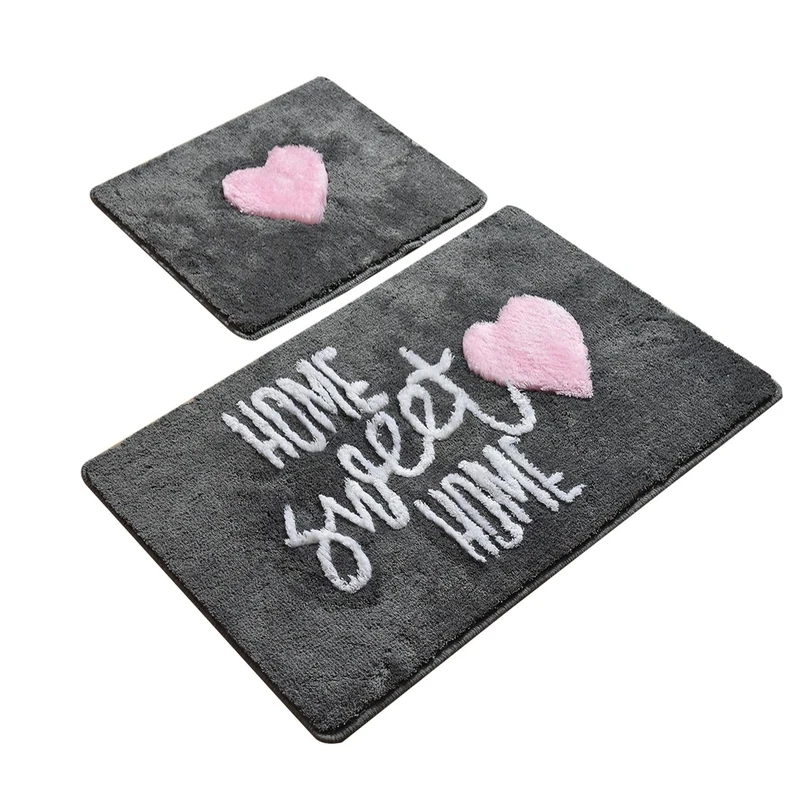 Home Sweet Home Background Dark Grey 2 Piece Bath Mat Set