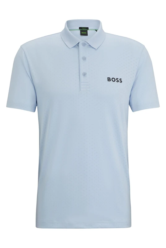 BOSS Mens Paddytech Contrast-Logo Polo Shirt in Performance-Stretch Jacquard