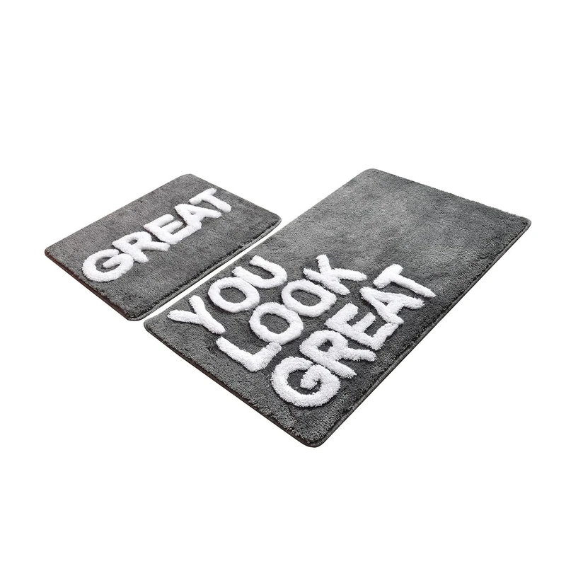 WELL HOME MOBILIARIO & DECORACIÓN Bath Mat Set (2 Pieces) Grey Design You Look Great