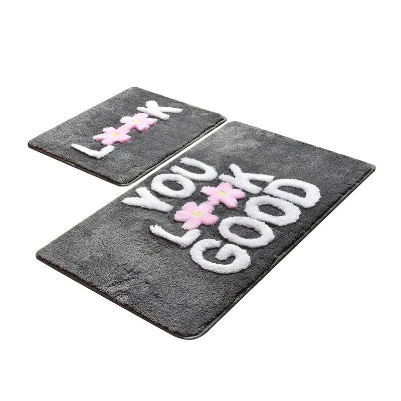 WELL HOME MOBILIARIO & DECORACIÓN You Look Great Pink Detail 2 Piece Bath Mat Set