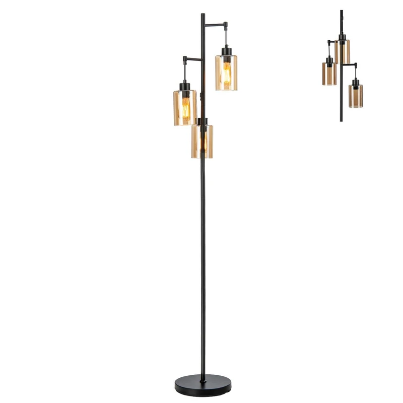 GiantexUK Industrial Floor Lamp, 1/3-Lights Standing Lamp with Glass Lampshades, Convenient Foot Switch & Stable Base, Tall Tree Lamps for Living Room Bedroom Office Sofa Corner (3 Light)