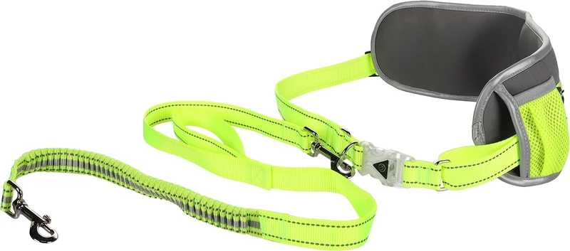 Flamingo JOGGING LEASH + WAIST BELT LED STOFFEL YELLOW LEASH 118CM / BELT 80-140CM