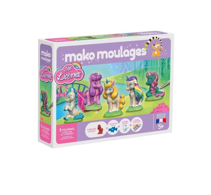 mako moulages - Mes Unicornes - Creative Leisure Kit - Plaster and Painting - Set of 5 Moulding Figurines - Made in France - from 5 Years - 39099