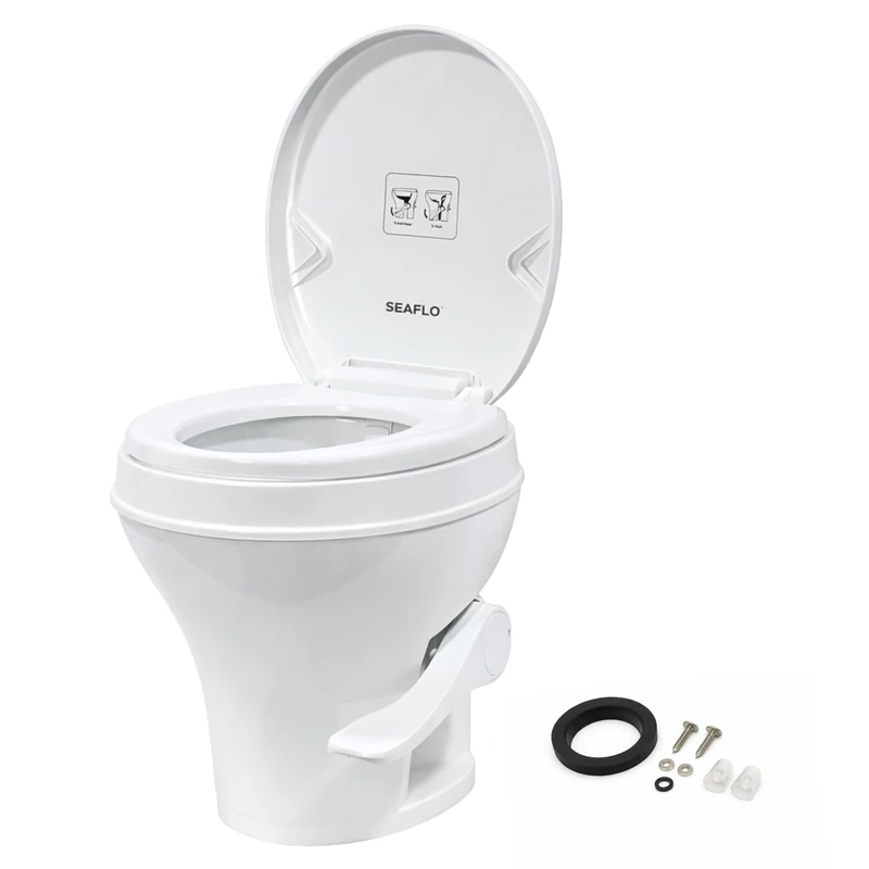 SEAFLO RV Toilet - Standard Height, Gravity Flush, Foot Pedal, Soft Close Lid