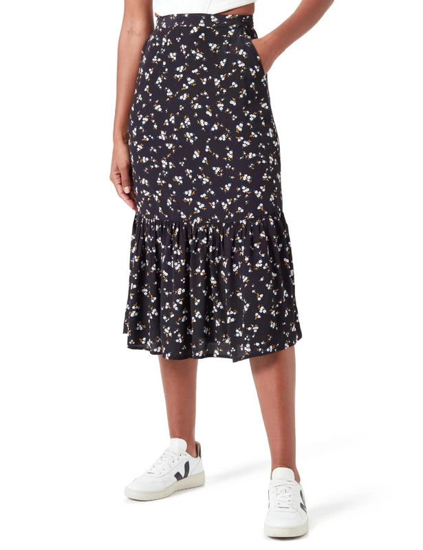 Tommy Jeans Women's Tjw Ruffle Midi Skirt Ext Dw0Dw17873 Fit & Flare, Spring Floral, XXS