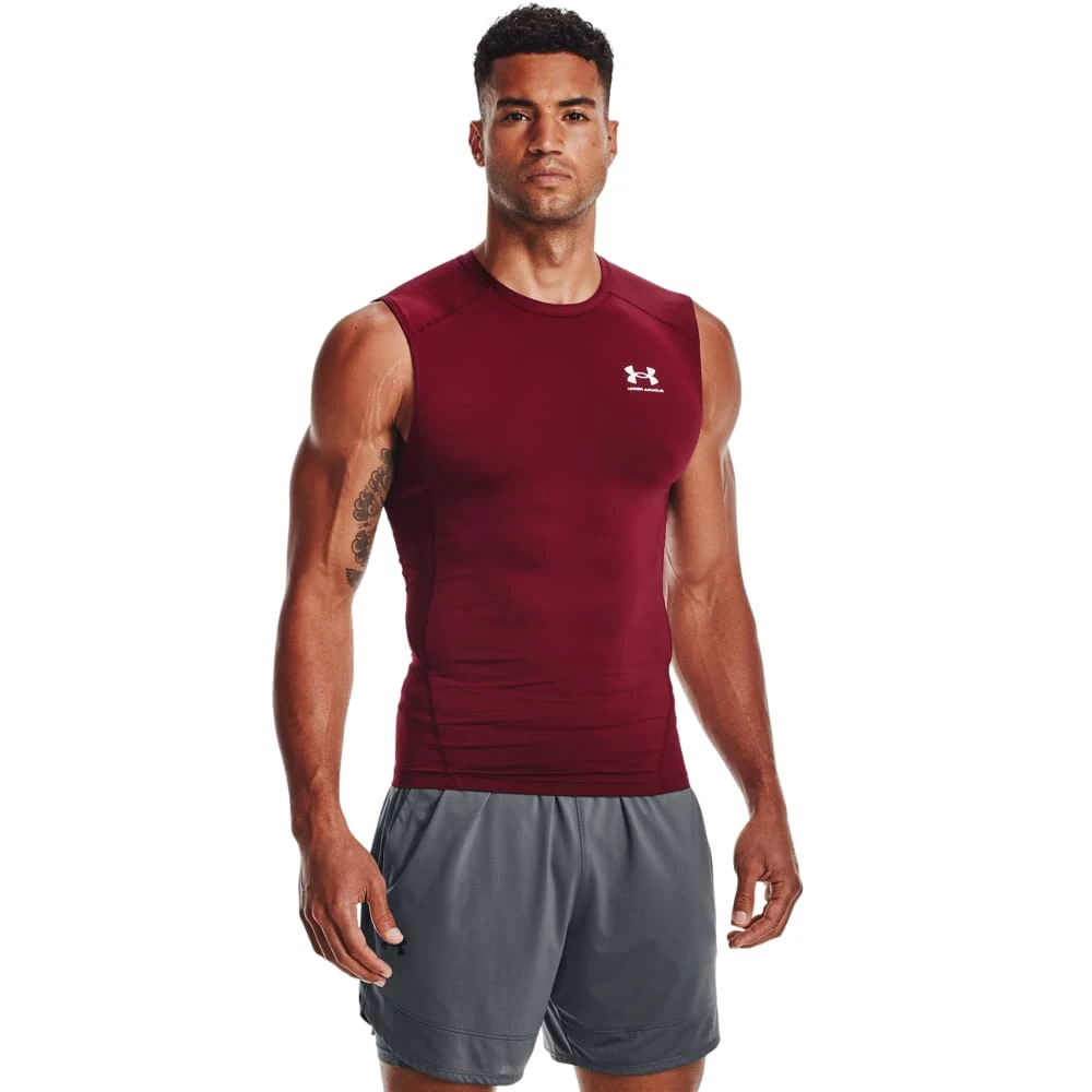 Under Armour Men's UA HG Armour Comp SL Tank Top with Compression Fit, Comfortable Functional Shirt, Cardinal/White, 4XL