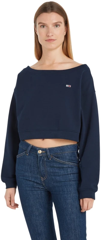 Tommy Jeans Women Sweatshirt Off Shoulder Boat Neck, Blue (Dark Night Navy), S
