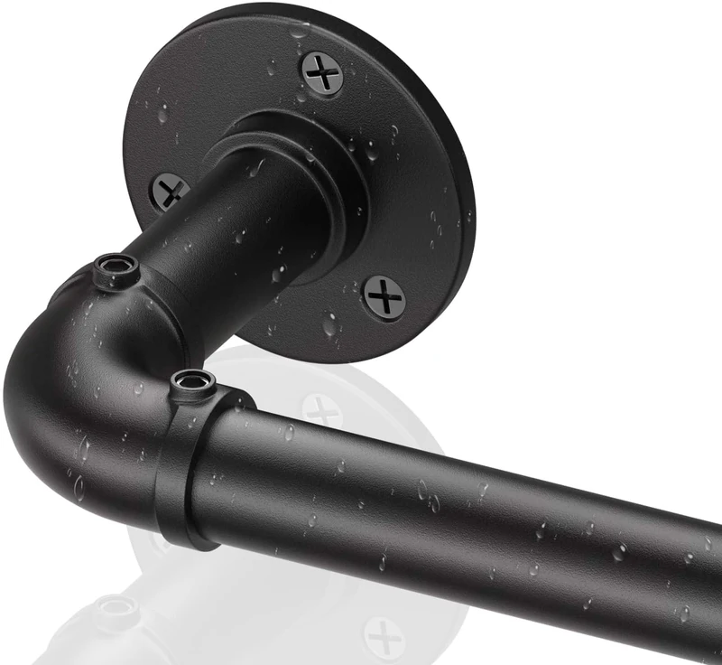 Black Industrial Curtain Rods for Windows 66 to 120, Outdoor Blackout Curtain Rod, Wrap Around Heavy Duty Curtain Rods,1 Inch Drapery Rods, Rustic Pipe Curtain Rod 66-120 Inch