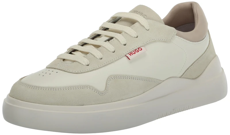 HUGO Men's Blake Cupsole Smooth Sneakers, Cream, 12 UK