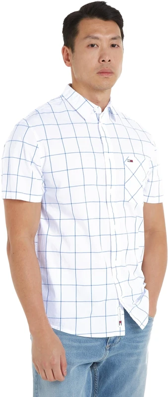 Tommy Jeans Men's Tjm Reg Check Poplin Ss Shirt Casual Shirts, White, XXS - Image 1